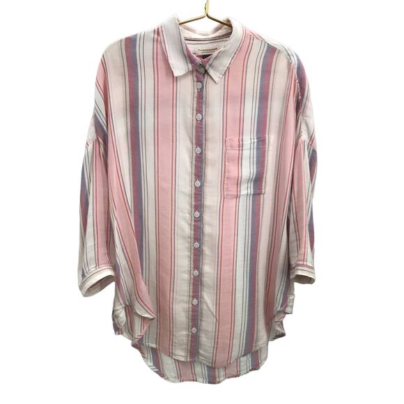 Pilcro Anthropologie The Boyfriend Striped Oversized Button Down Top XS/S - Picture 1 of 11